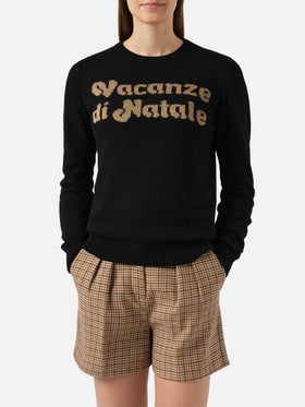 New Queen cashmere-blend sweater in black with Vacanze di Natale jacquard | VACANZE DI NATALE SPECIAL EDITION