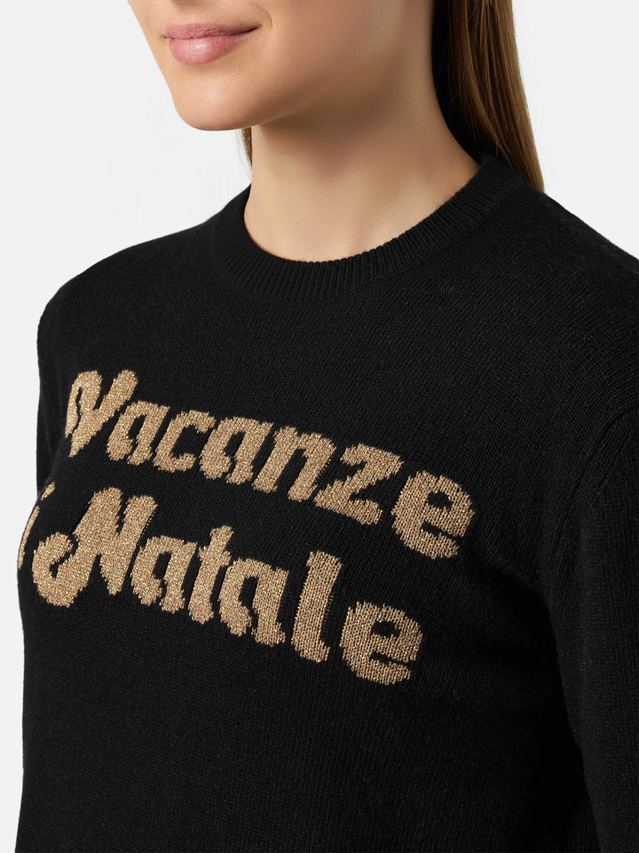 New Queen cashmere-blend sweater in black with Vacanze di Natale jacquard | VACANZE DI NATALE SPECIAL EDITION