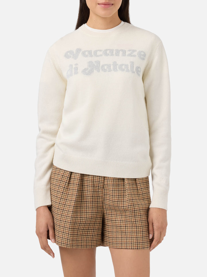 New Queen cashmere-blend sweater in white with Vacanze di Natale jacquard | VACANZE DI NATALE SPECIAL EDITION