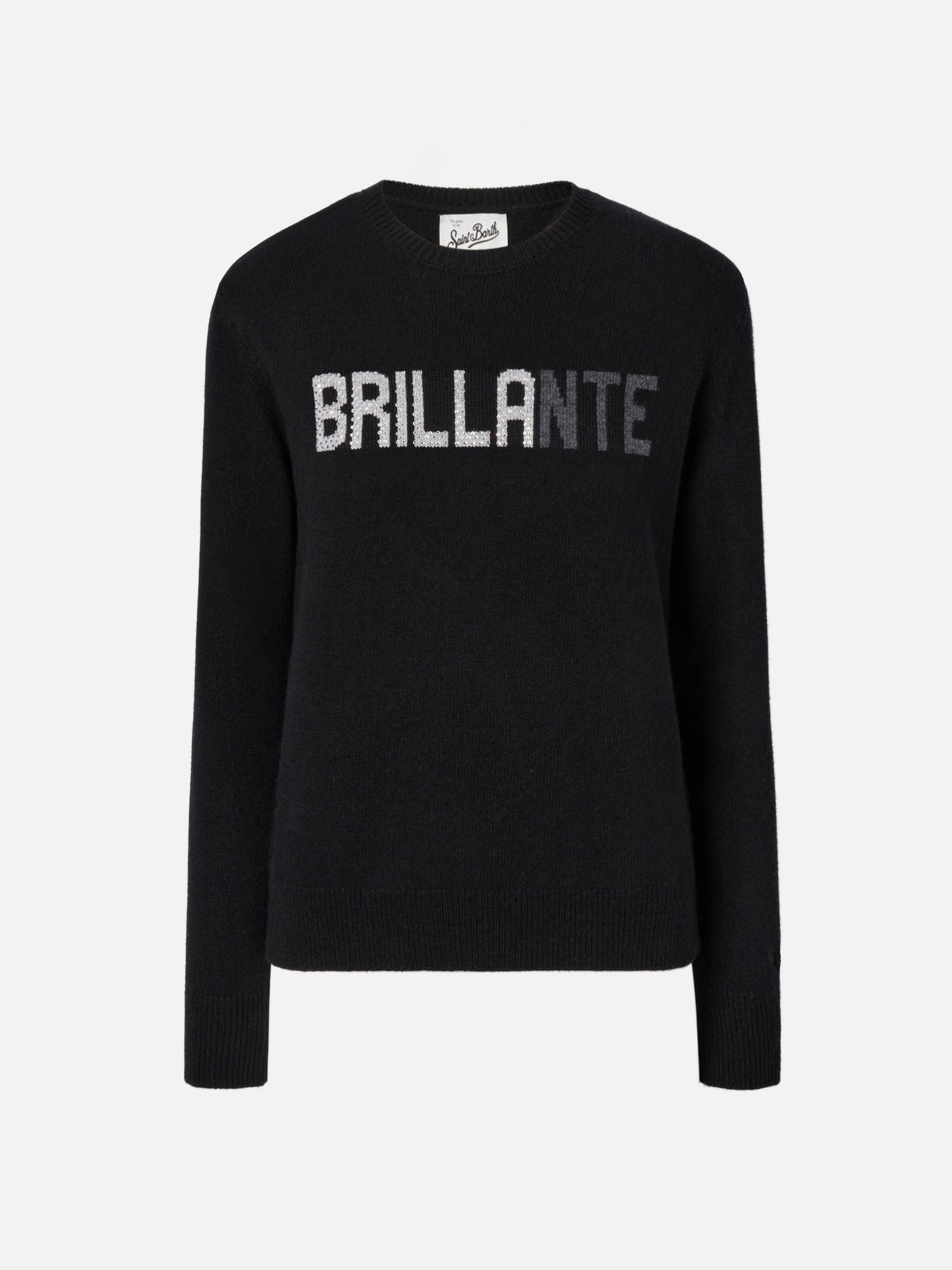 New Queen cashmere-blend sweater in black with Brillante rhinestone appliqué
