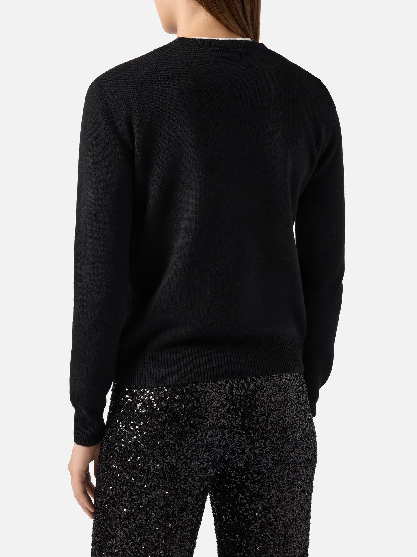 New Queen cashmere-blend sweater in black with Brillante rhinestone appliqué