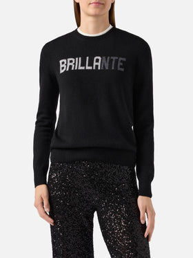 New Queen cashmere-blend sweater in black with Brillante rhinestone appliqué