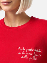 Roter Damenpullover „New Queen“ mit „Anche questo Natale...“-Stickerei | VACANZE DI NATALE SONDERAUSGABE