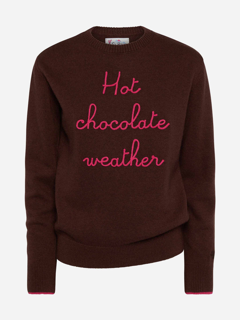 Brauner Pullover „New Queen“ mit „Hot Chocolate Weather“-Stickerei