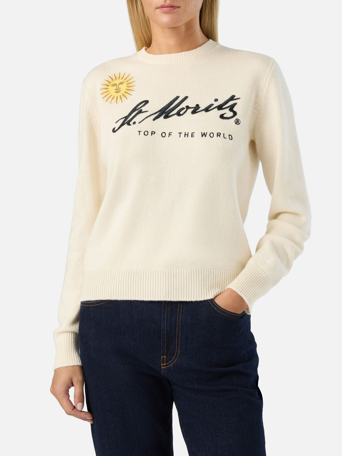 Off white New Queen crewneck knit with St. Moritz embroidery | Special edition