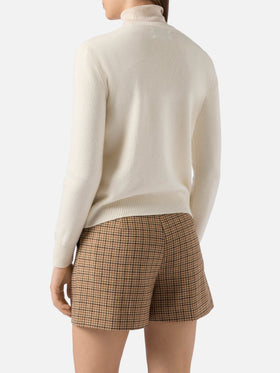 New Queen cashmere-blend sweater in white with St. Moritz embroidery | ST. MORITZ TOP OF THE WORLD SPECIAL EDITION