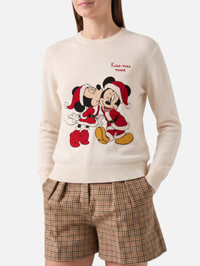 Sudadera New Queen con cuello redondo en blanco con jacquard de Minnie y Mickey | DISNEY SPECIAL EDITION 