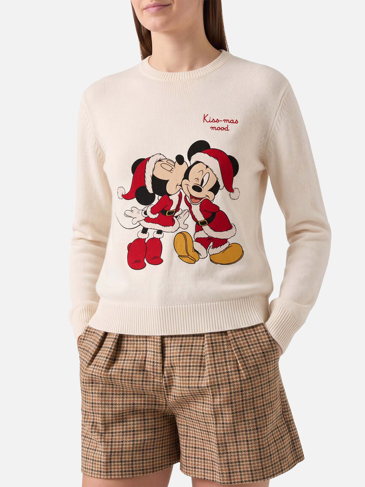 Sudadera New Queen con cuello redondo en blanco con jacquard de Minnie y Mickey | DISNEY SPECIAL EDITION 
