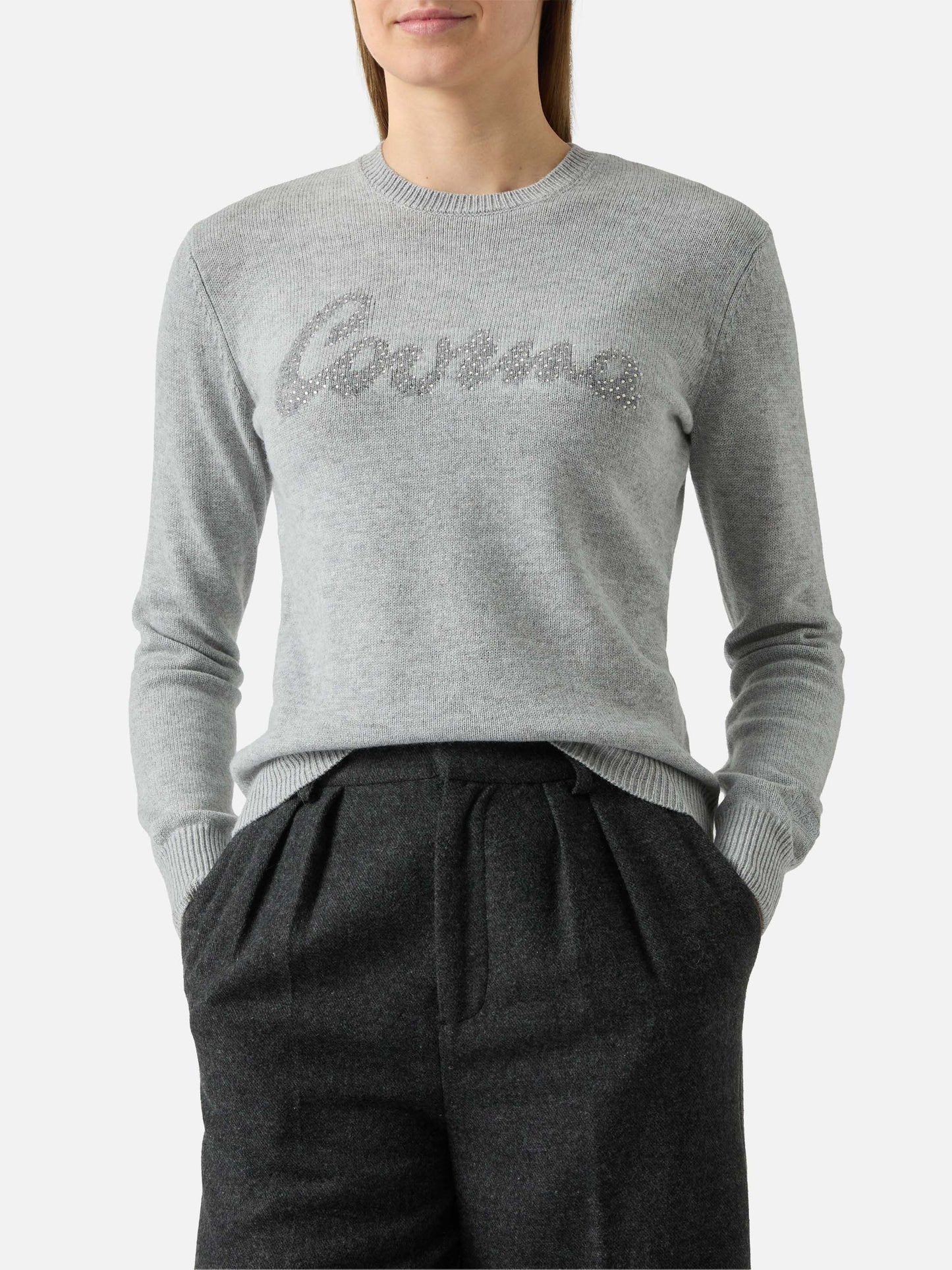 New Queen crewneck with Courma rhinestone embellishment
