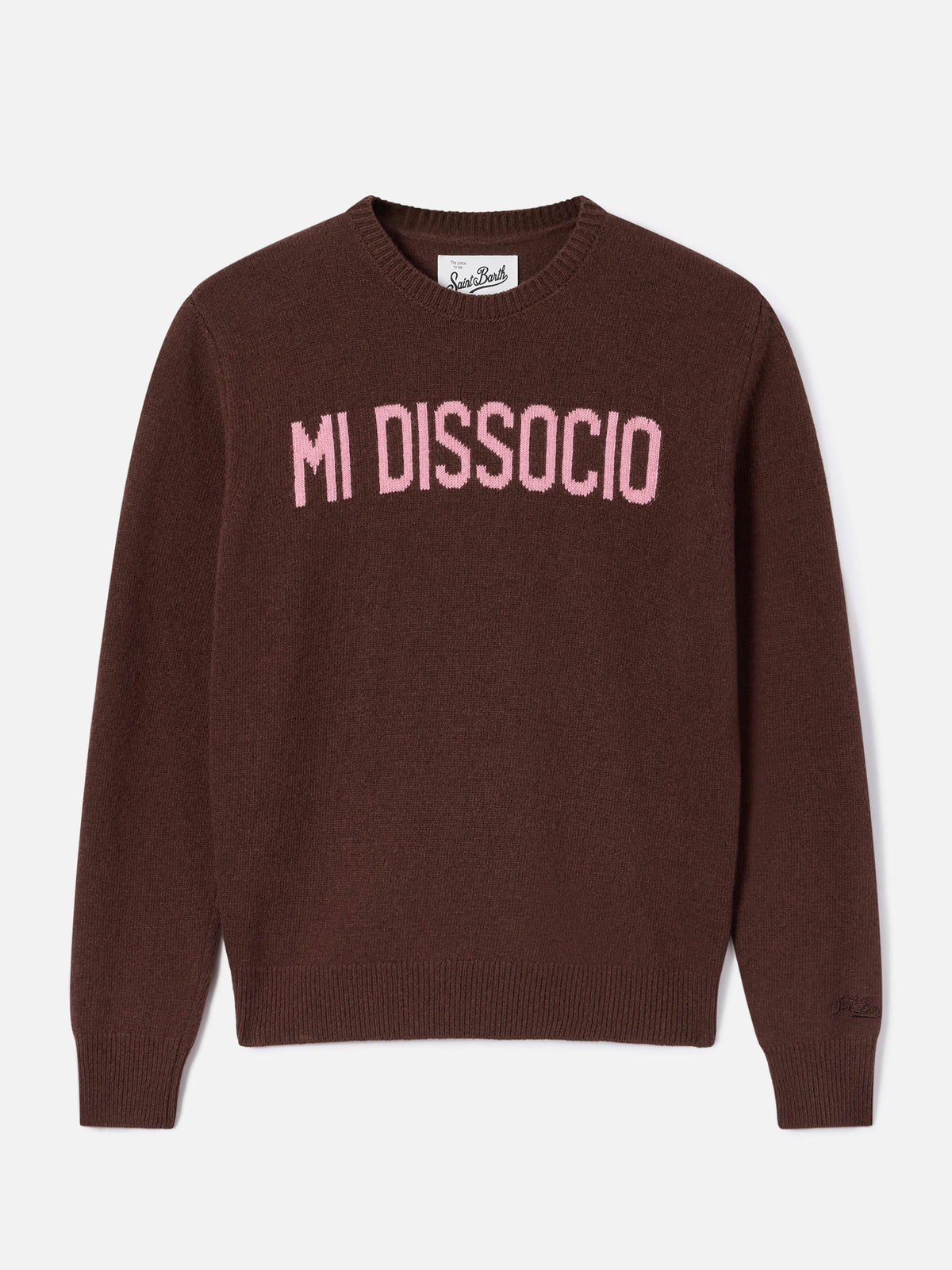 Maglia girocollo New Queen marrone con ricamo Mi Dissocio