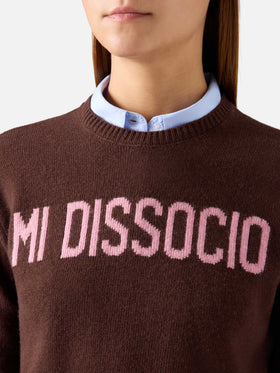 Brown New Queen crewneck knit with Mi Dissocio embroidery