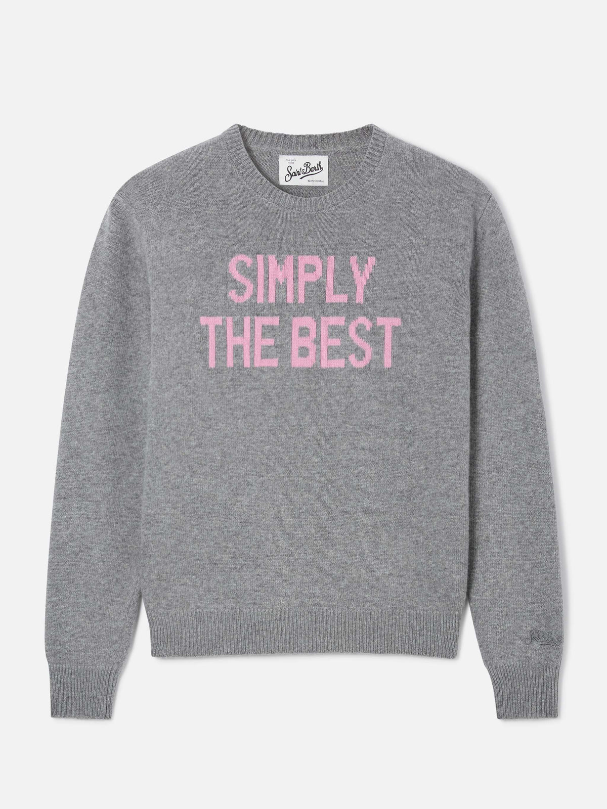 Maglia girocollo New Queen grigia con ricamo Simply The Best