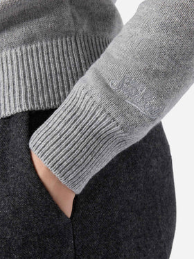 New Queen cashmere-blend sweater in grey with Lucky in love embroidery