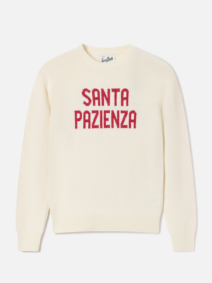 Off white Neuer Queen Rundhals-Strickpullover mit Santa Pazienza Lurex-Stickerei 
