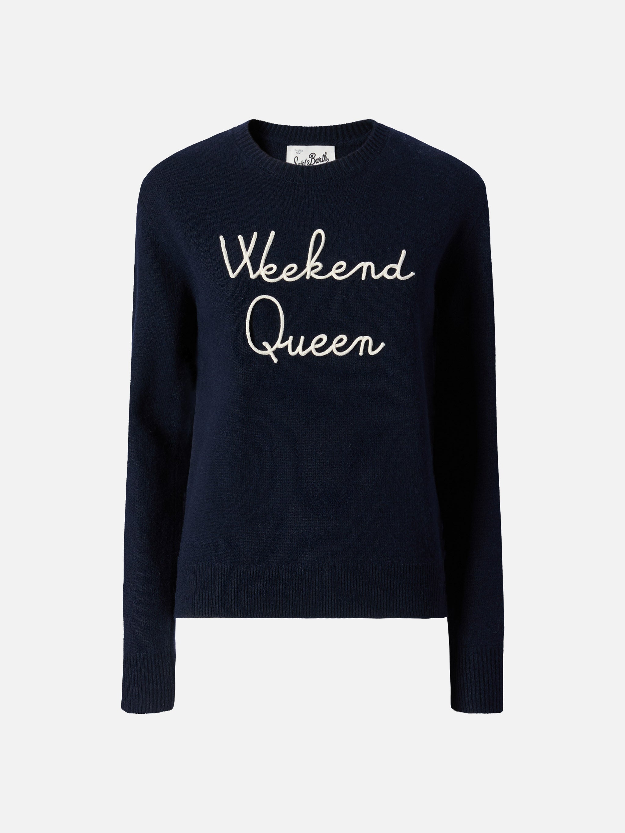 New Queen cashmere-blend sweater in blue with Weekend Queen