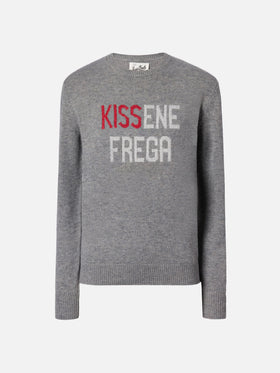Maglione New Queen in misto cashmere grigio con jacquard lurex Kissenefrega