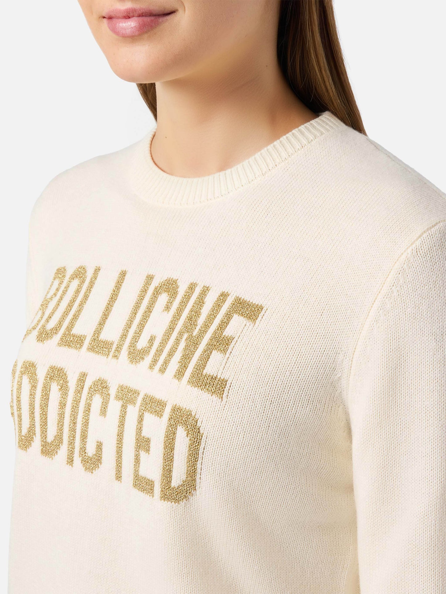 Maglione New Queen in misto cashmere bianco con jacquard lurex Bollicine Addicted