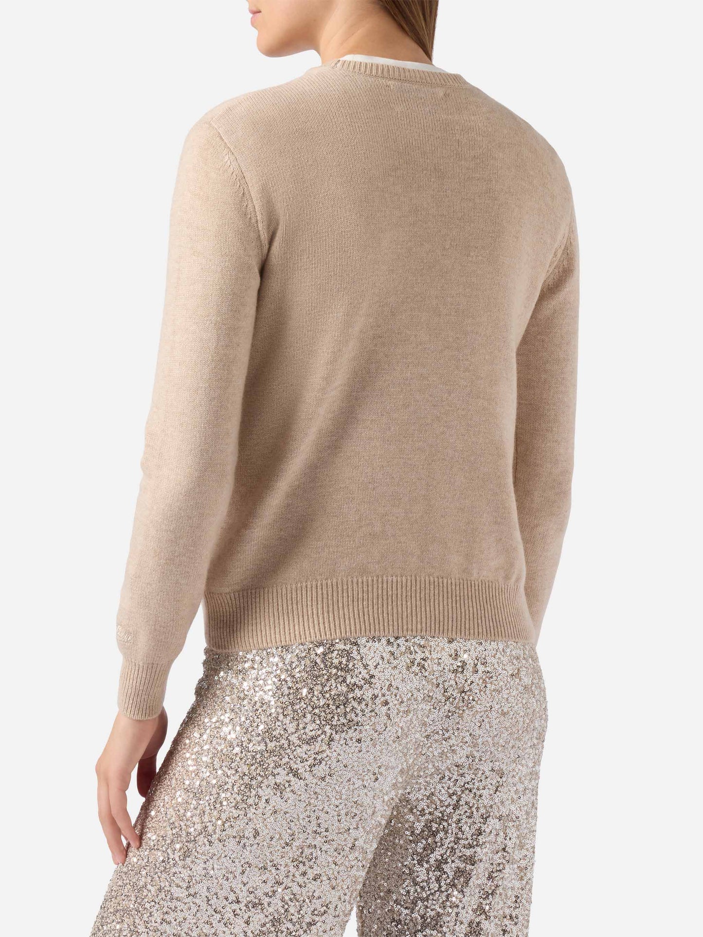 Maglione New Queen in misto cashmere bianco con jacquard lurex Splendida Splendente