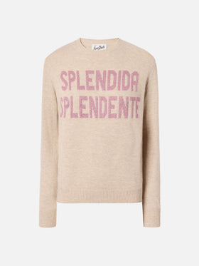 Maglione New Queen in misto cashmere bianco con jacquard lurex Splendida Splendente