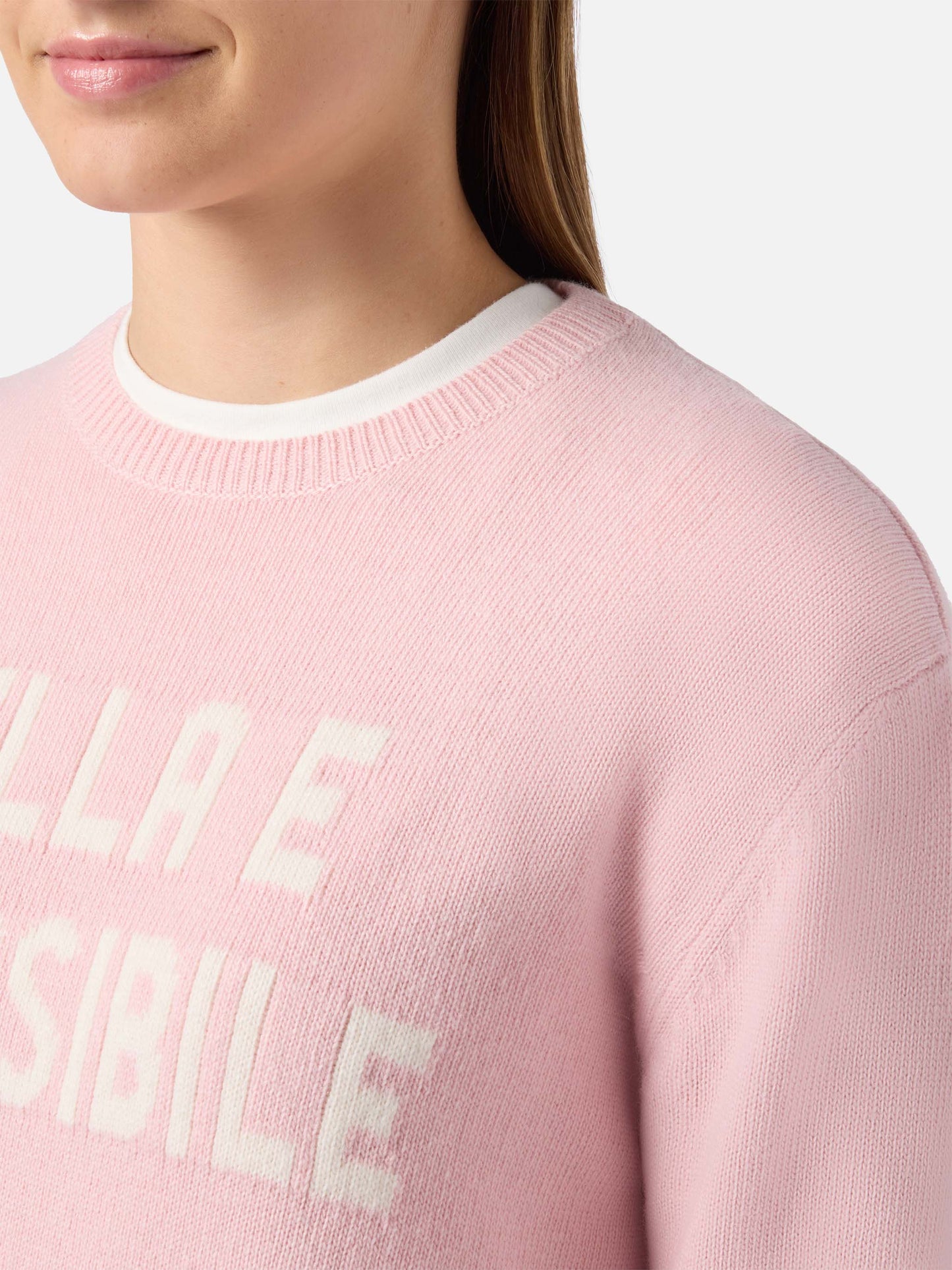 New Queen cashmere-blend sweater in pink with Bella e Impossibile jacquard