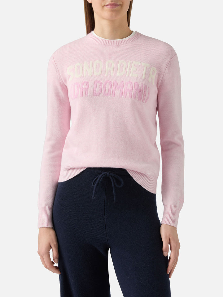 Neues Queen-Crewshirt in Weiß mit Sono a dieta (Domani)-Jacquard