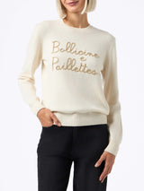 Maglione da donna beige New Queen con ricamo paillettes Bollicine