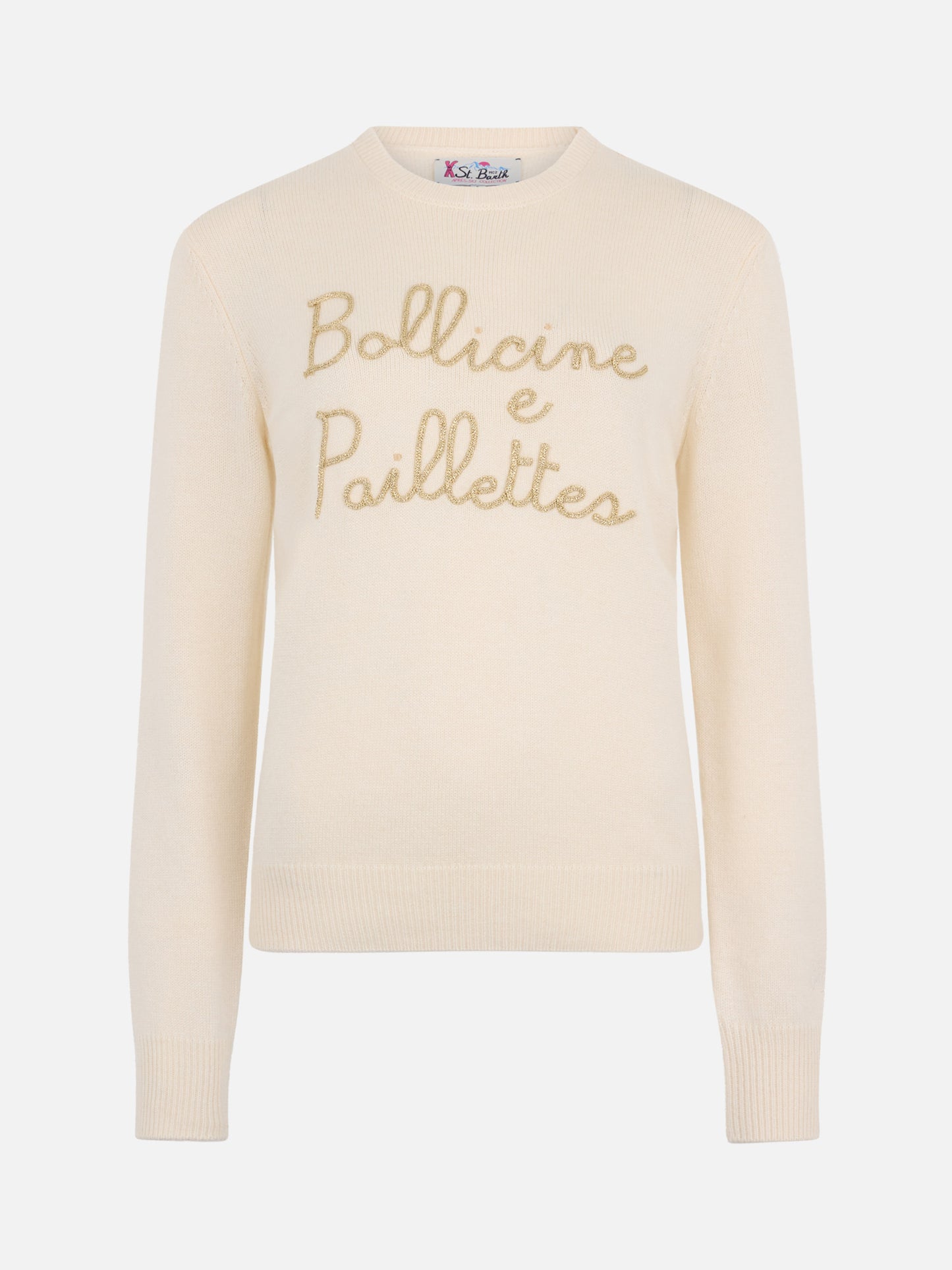 Maglione da donna beige New Queen con ricamo paillettes Bollicine
