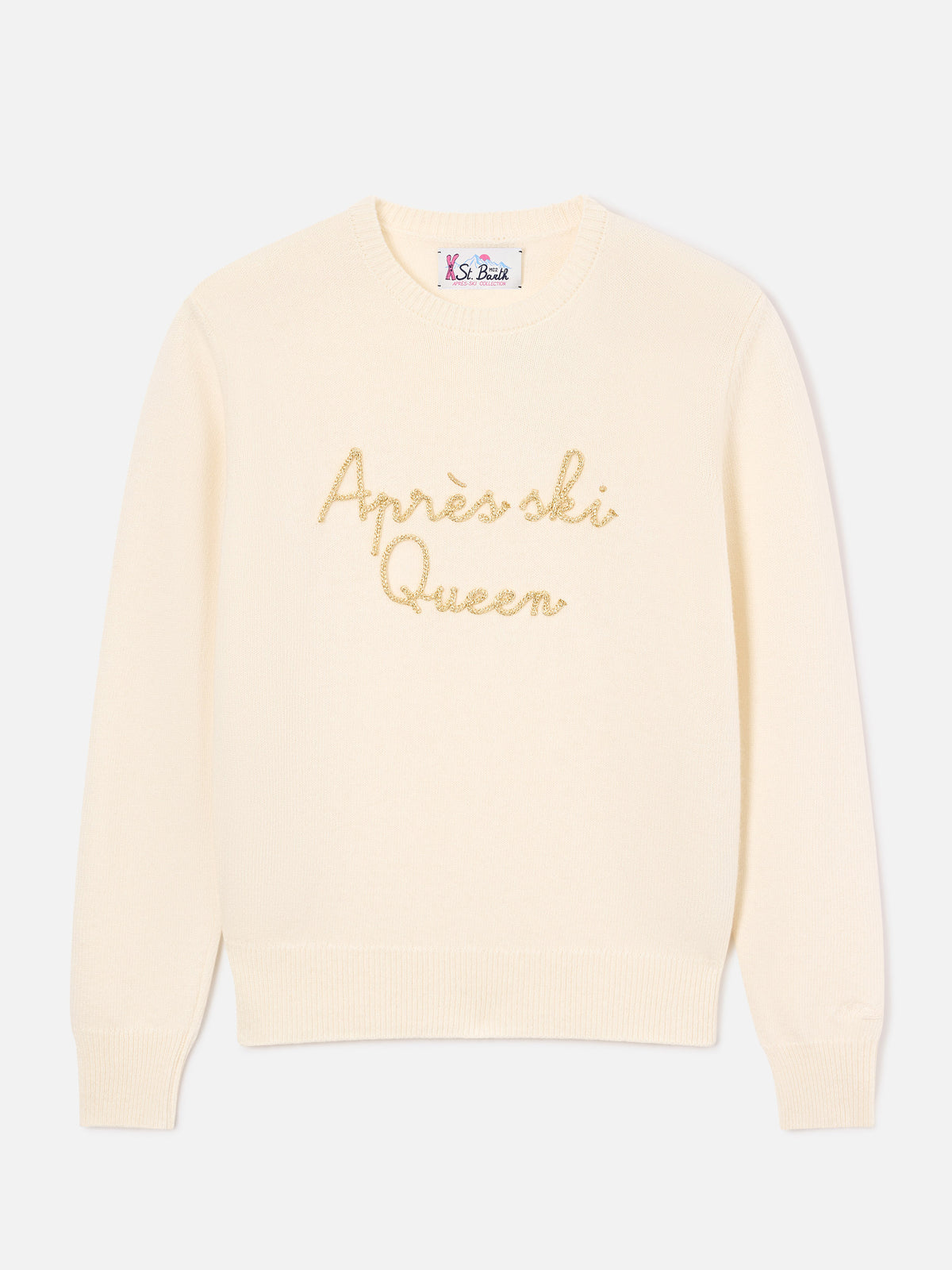 Off white New Queen Rundhalsstrick mit Après Ski Queen-Stickerei 