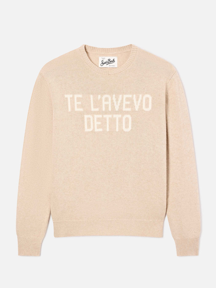 Pull col rond en maille Beige New Queen avec broderie Te L'Avevo Detto 