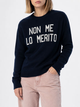 New Queen blue sweater with Non me lo merito jacquard