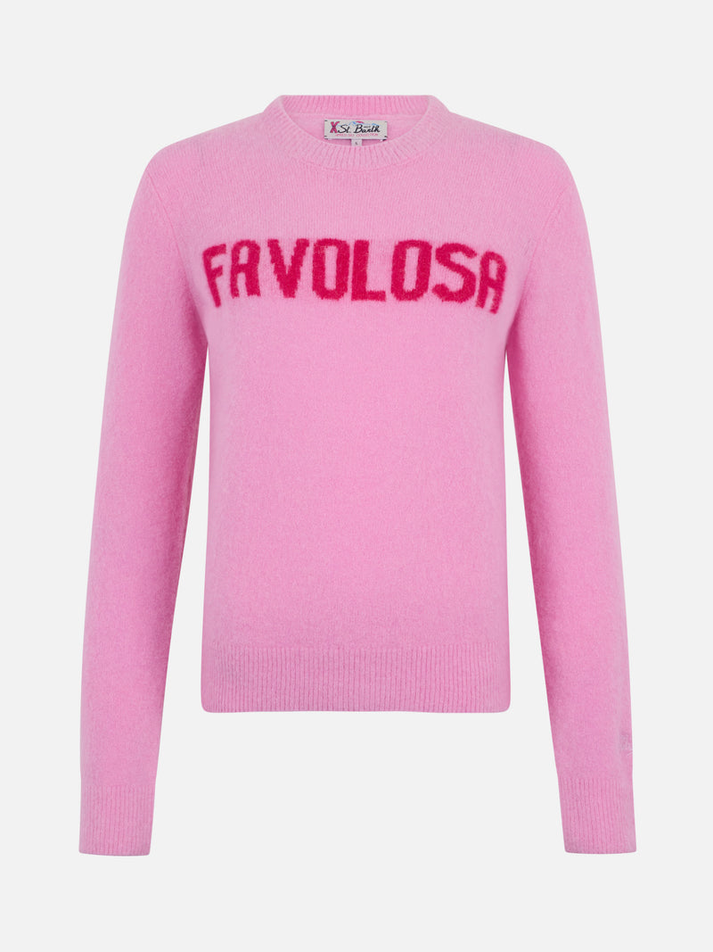 Maglione da donna rosa New Queen con stampa Favolosa