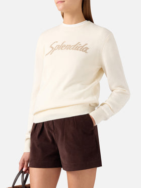 Off-white New Queen Rundhals-Strickpullover mit Splendida-Strassstickerei 
