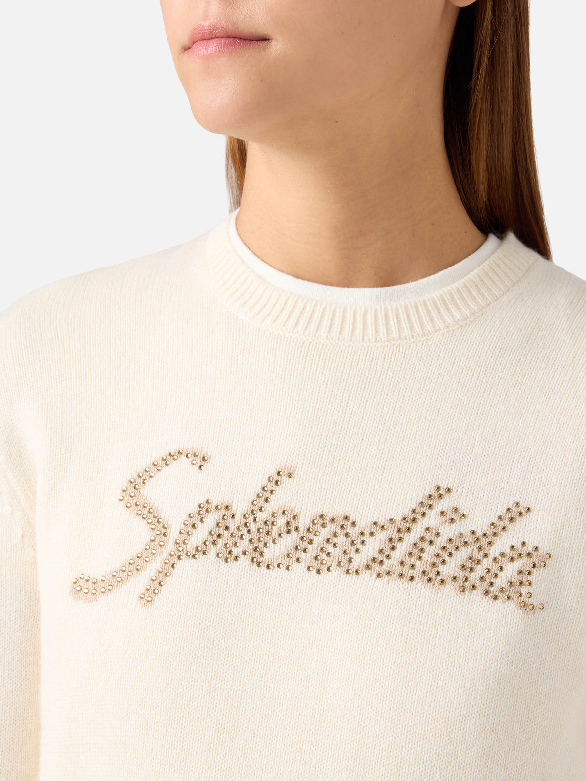 Off-white New Queen Rundhals-Strickpullover mit Splendida-Strassstickerei 