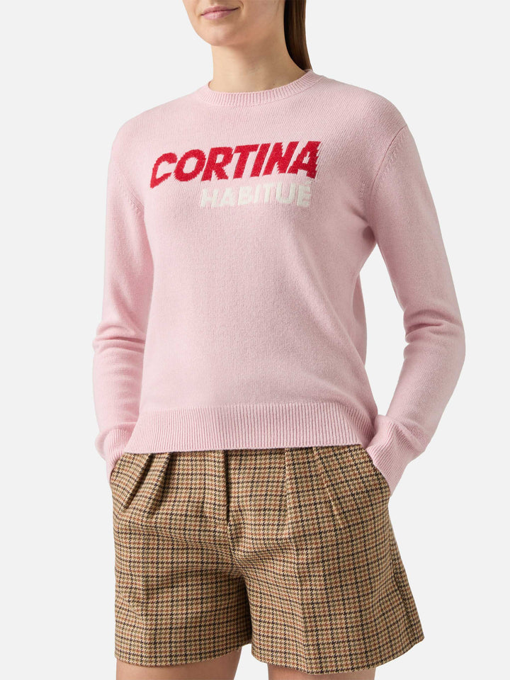 New Queen crewneck in white with Cortina habituè jacquard