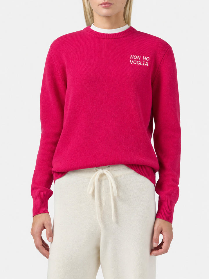 Neuer bordeauxroter New Queen Pullover mit „non ho voglia“-Stickerei 
