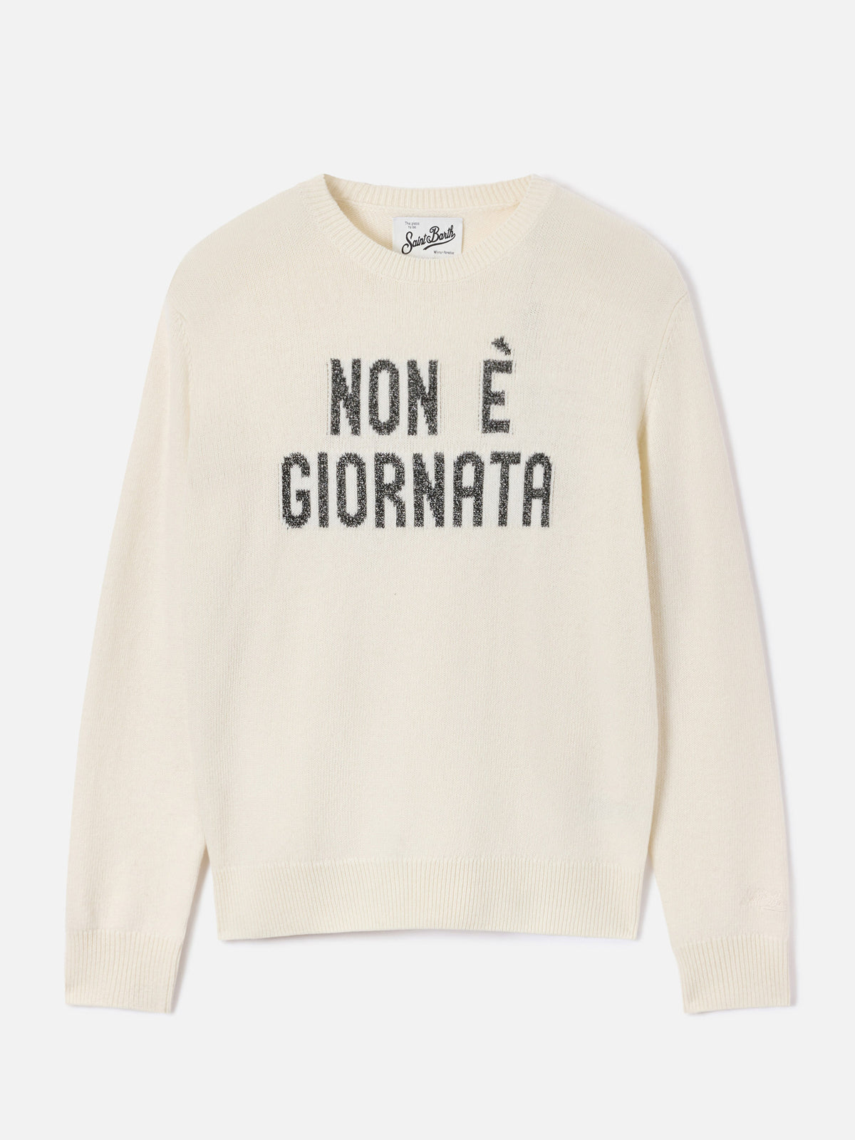Pull col rond en maille Off white New Queen avec broderie lurex Non È Giornata 