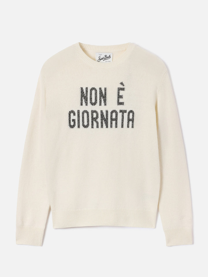 Pull col rond en maille Off white New Queen avec broderie lurex Non È Giornata 
