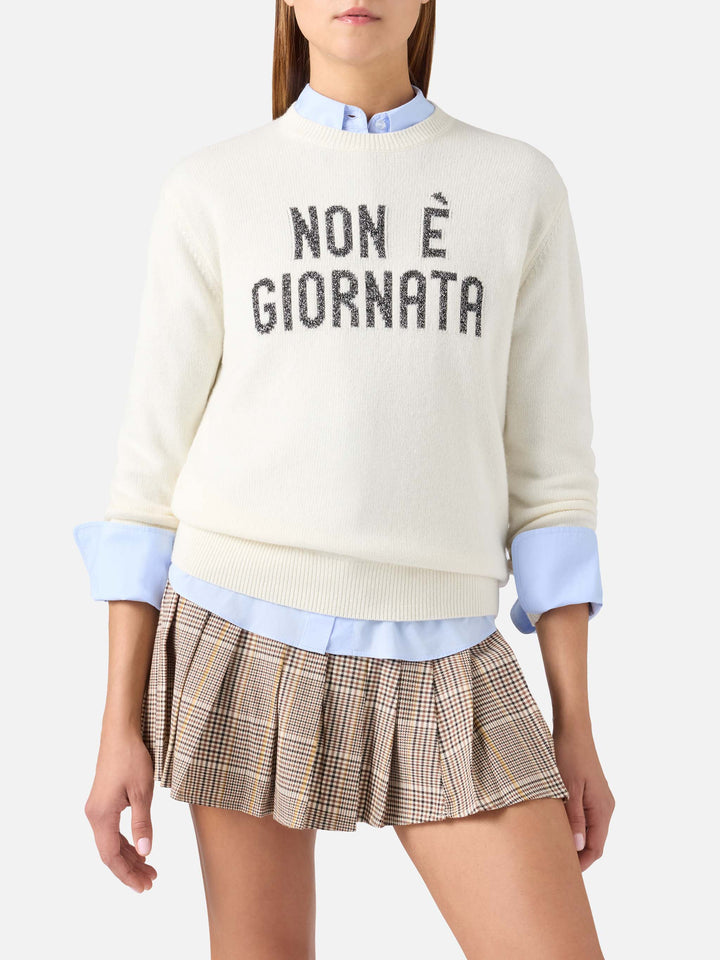Pull col rond en maille Off white New Queen avec broderie lurex Non È Giornata 