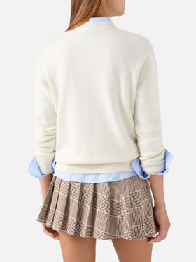 Off white New Queen crewneck knit with Non È Giornata lurex embroidery