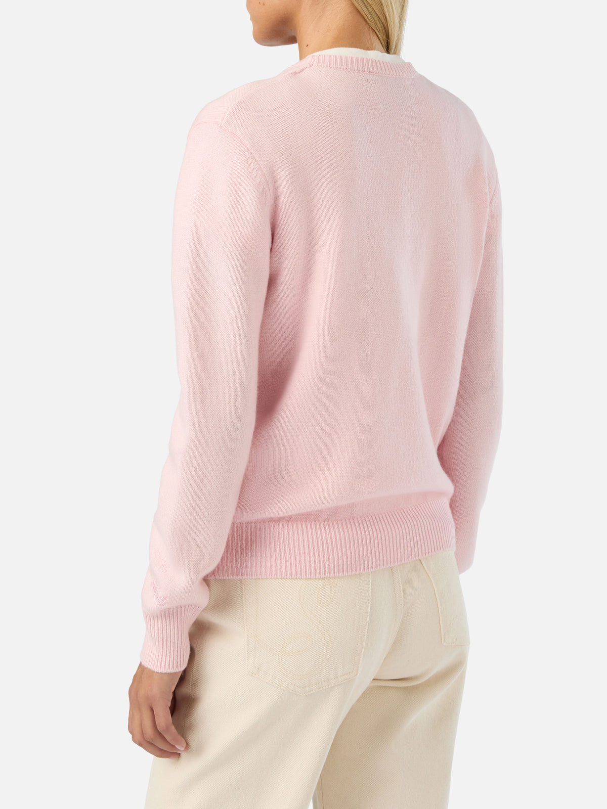 Pink New Queen crewneck knit with Viziata rhinestone embroidery