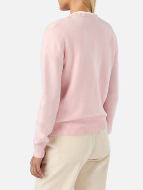 Pink New Queen crewneck knit with Viziata rhinestone embroidery