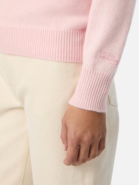 Pink New Queen crewneck knit with Viziata rhinestone embroidery