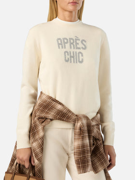 Off white New Queen crewneck knit with Après Chic rhinestone embroidery