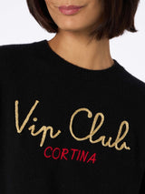 Maglione da donna nero New Queen con ricamo Vip club Cortina | VIP CLUB CORTINA SPECIAL EDITION