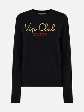Woman black sweater New Queen with embroidery Vip club Cortina | VIP CLUB CORTINA SPECIAL EDITION