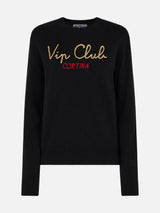 Maglione da donna nero New Queen con ricamo Vip club Cortina | VIP CLUB CORTINA SPECIAL EDITION