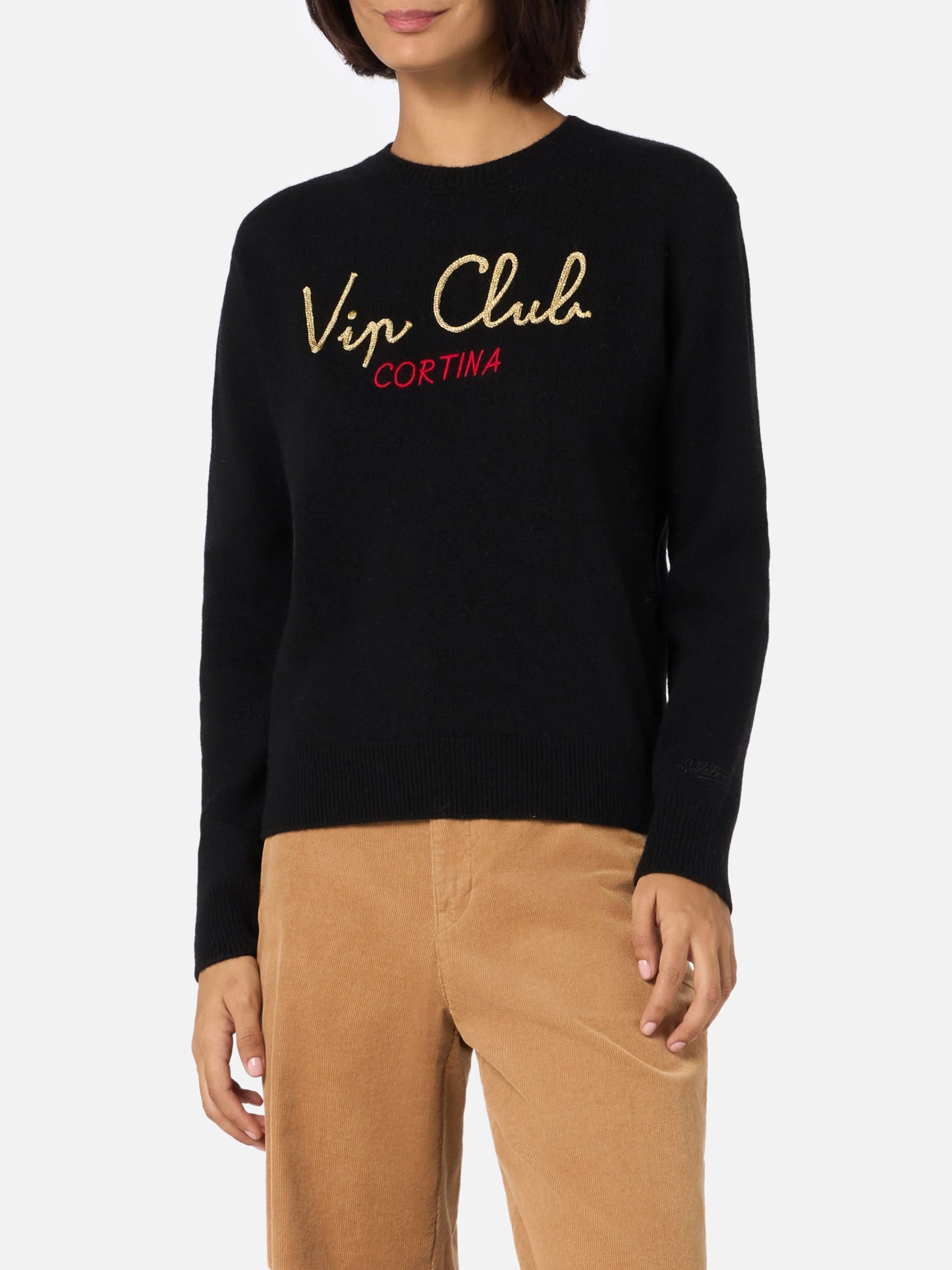 Schwarzer Damenpullover New Queen mit Stickerei Vip Club Cortina | VIP CLUB CORTINA SONDEREDITION