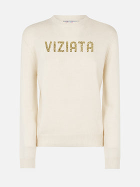 New Queen crewneck with Viziata lurex jacquard