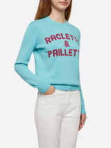 Water green sweater New Queen with Raclette & Paillettes sequins lettering