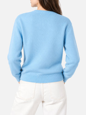 New Queen light blue sweater with Compulsive Shopper jacquard
